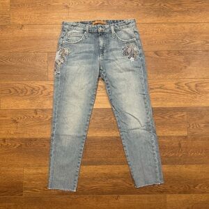 Joe’s mid rise straight ankle jeans with floral embroidery